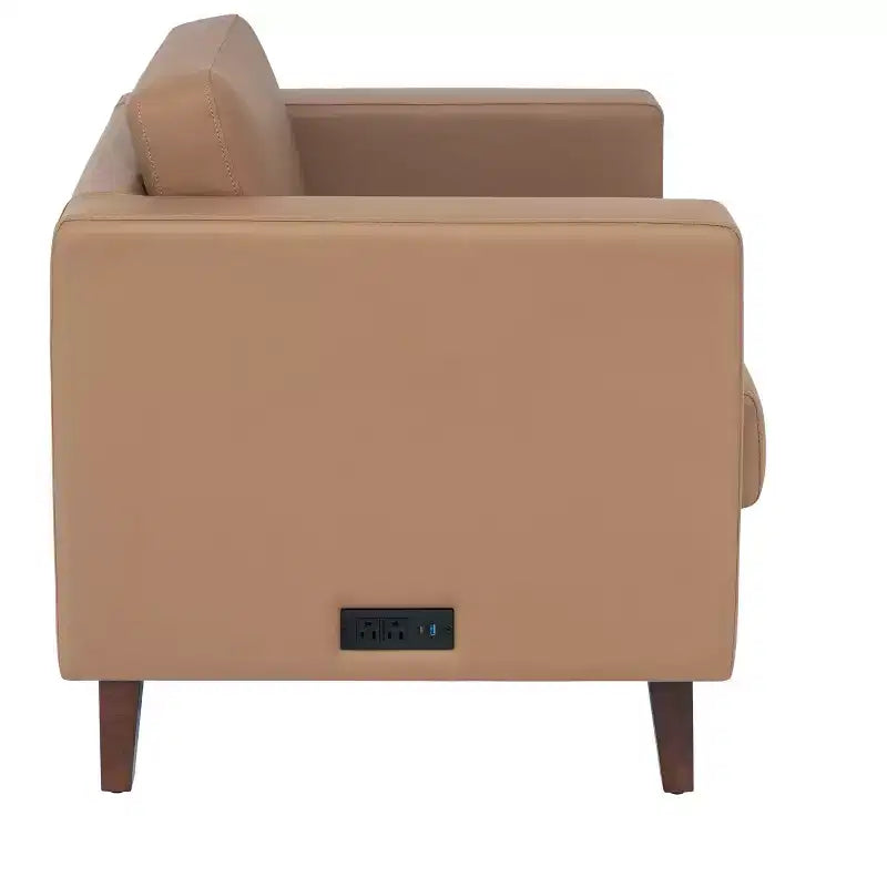 Flash Furniture HERCULES Artemis Ensemble de réception rembourré 3 pièces, 8 prises CA/4 ports USB/4 ports USB-C et pieds en noyer avec patins réglables