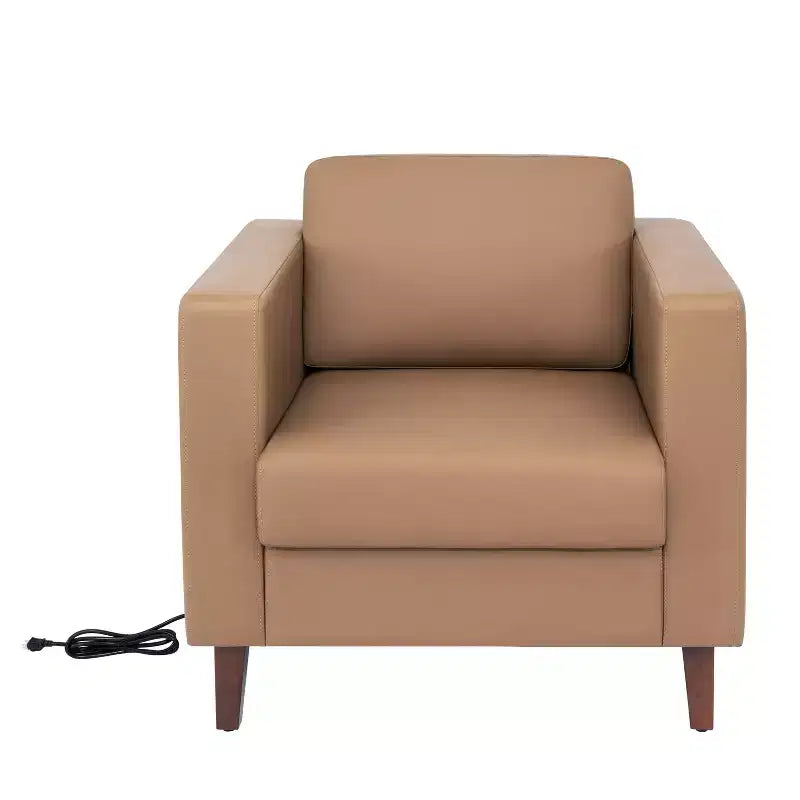 Flash Furniture HERCULES Artemis Ensemble de réception rembourré 3 pièces, 8 prises CA/4 ports USB/4 ports USB-C et pieds en noyer avec patins réglables