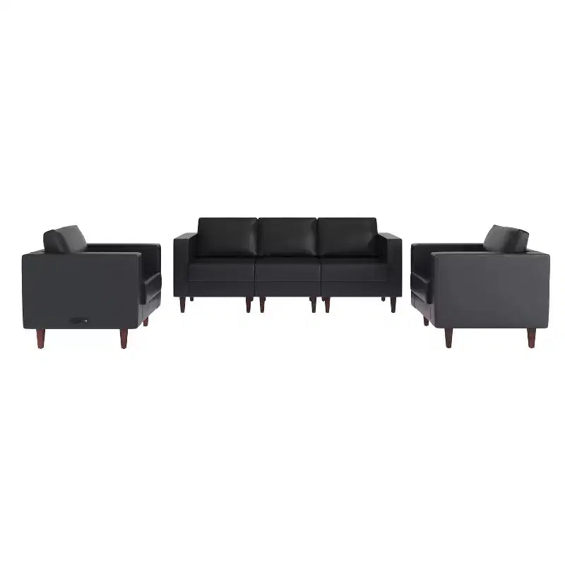 Flash Furniture HERCULES Artemis Ensemble de réception rembourré 3 pièces, 8 prises CA/4 ports USB/4 ports USB-C et pieds en noyer avec patins réglables