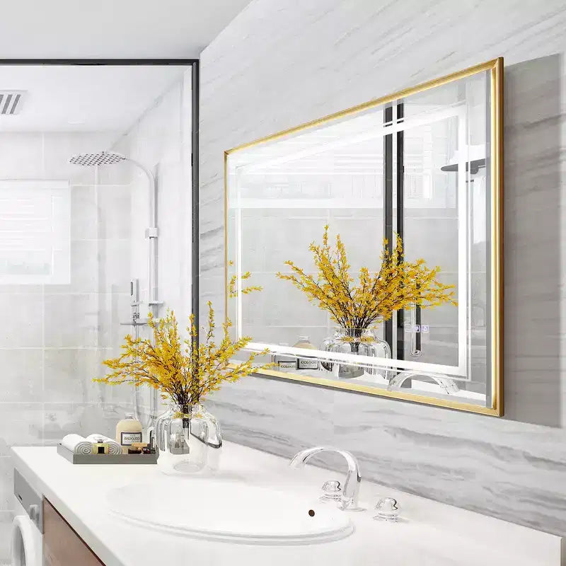 Miroir mural de salle de bain LED Whisen Touchable avec verre flotté HD, bords biseautés, cadre en aluminium et fonction anti-buée, 40x30