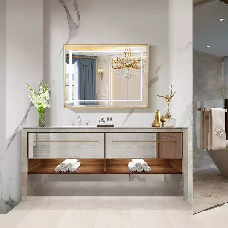 Miroir mural de salle de bain LED Whisen Touchable avec verre flotté HD, bords biseautés, cadre en aluminium et fonction anti-buée, 40x30
