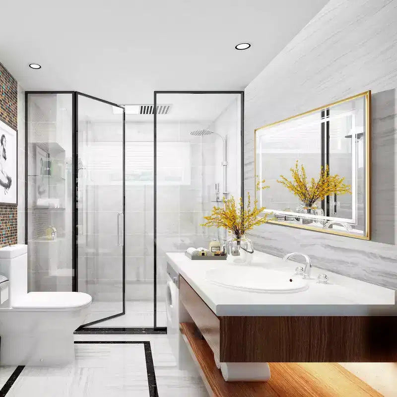 Miroir mural de salle de bain LED Whisen Touchable avec verre flotté HD, bords biseautés, cadre en aluminium et fonction anti-buée, 40x30