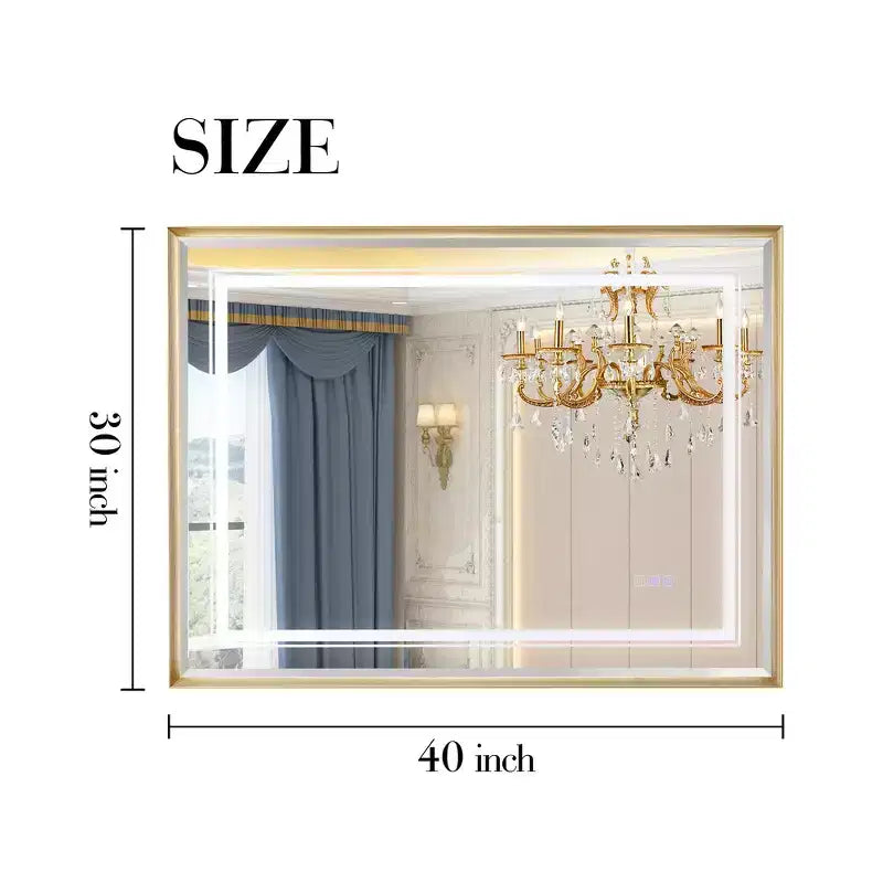 Miroir mural de salle de bain LED Whisen Touchable avec verre flotté HD, bords biseautés, cadre en aluminium et fonction anti-buée, 40x30
