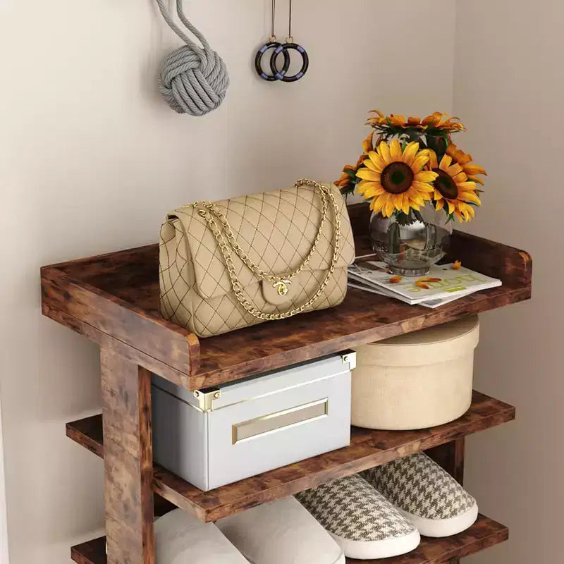 Tree City - Grand meuble à chaussures double rangée de 45" à 7 niveaux en bois pour entrée et placard, peut contenir 14 à 20 paires