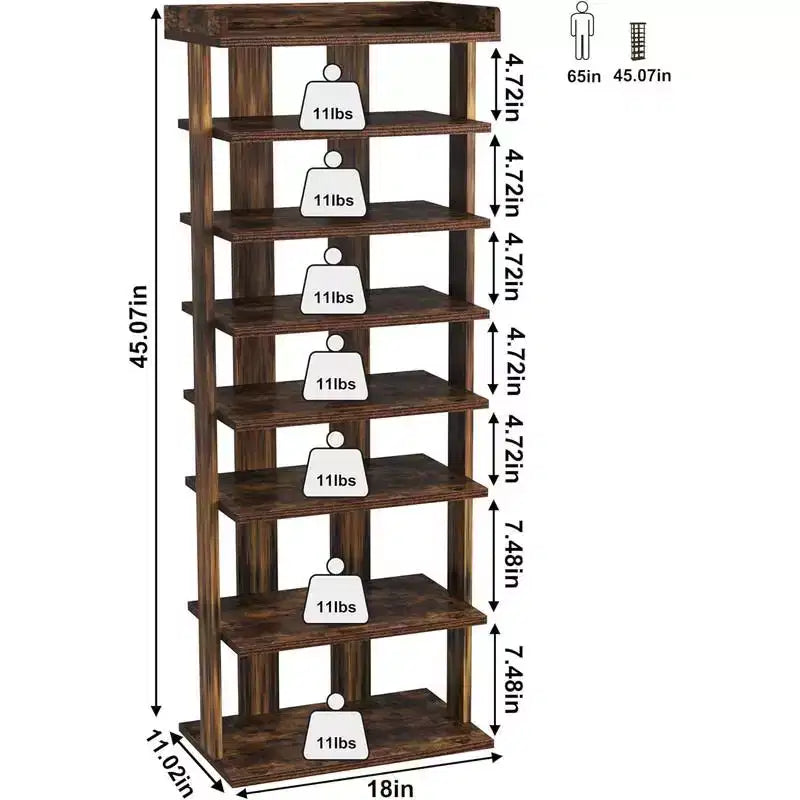 Tree City - Grand meuble à chaussures double rangée de 45" à 7 niveaux en bois pour entrée et placard, peut contenir 14 à 20 paires