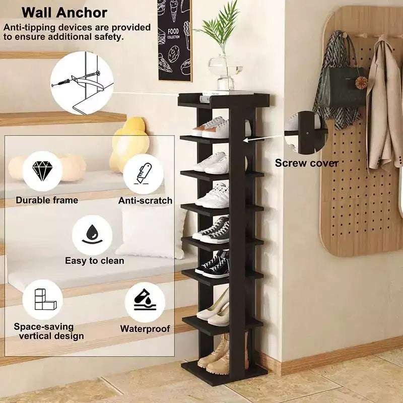 Tree City - Meuble à Chaussures Vertical en Bois à 7 Niveaux de 114 cm pour Entrée, Placard et Petits Espaces, Peut Contenir 7 à 10 Paires