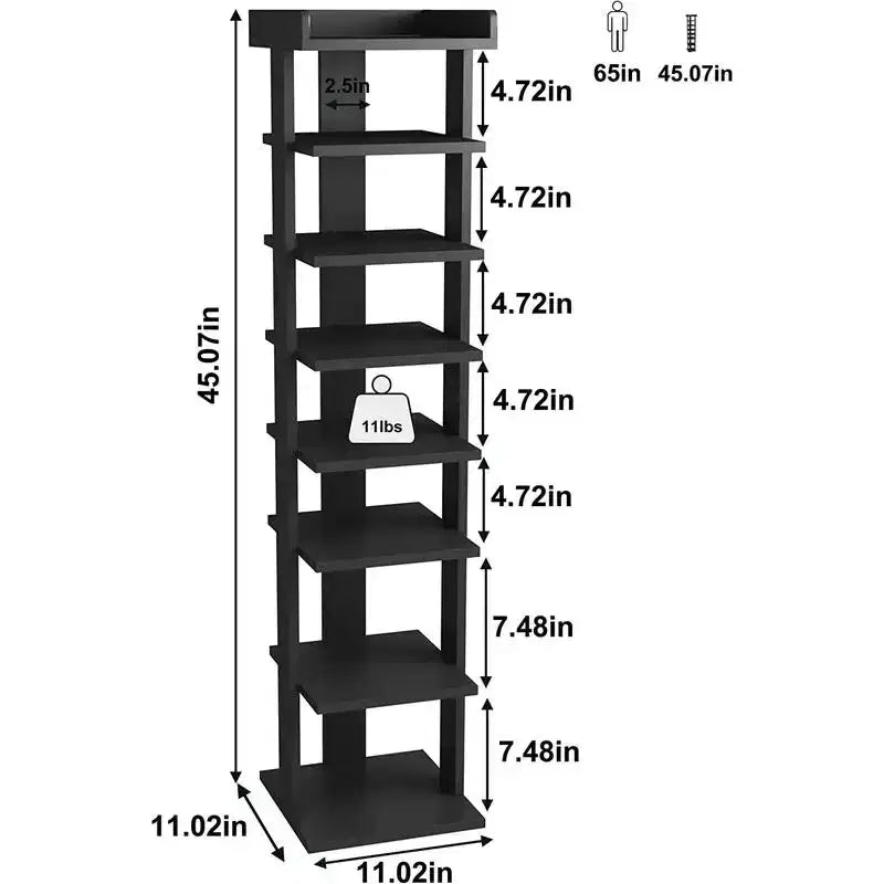 Tree City - Meuble à Chaussures Vertical en Bois à 7 Niveaux de 114 cm pour Entrée, Placard et Petits Espaces, Peut Contenir 7 à 10 Paires