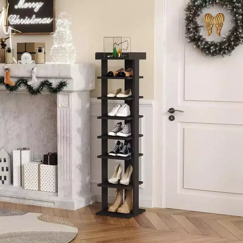 Tree City - Meuble à Chaussures Vertical en Bois à 7 Niveaux de 114 cm pour Entrée, Placard et Petits Espaces, Peut Contenir 7 à 10 Paires