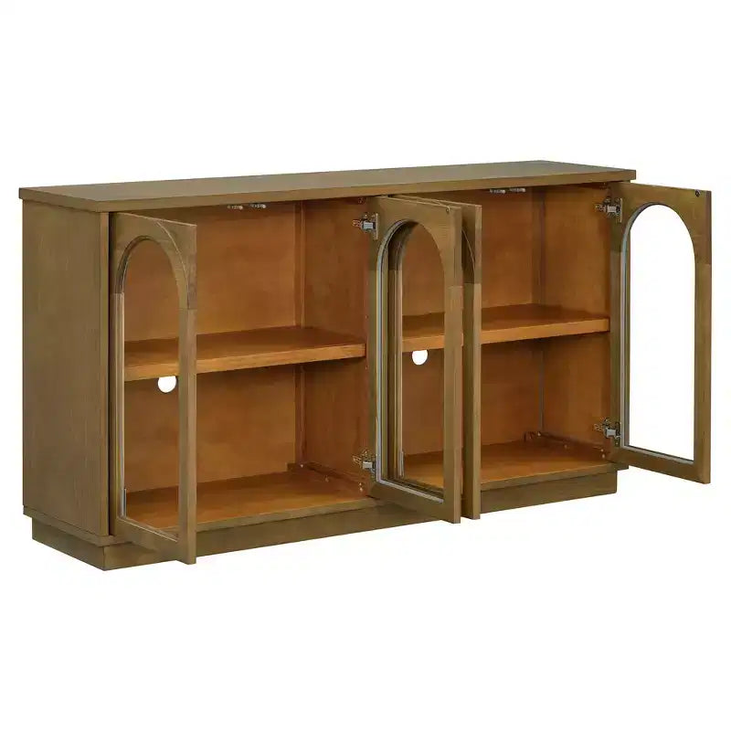 Polibi Buffet de Rangement 4 Portes avec Verre Arqué, Étagères Réglables et Portes à Rebond