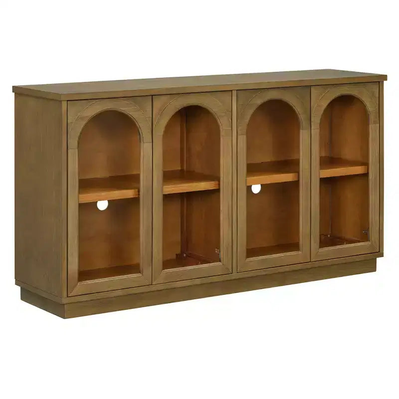Polibi Buffet de Rangement 4 Portes avec Verre Arqué, Étagères Réglables et Portes à Rebond