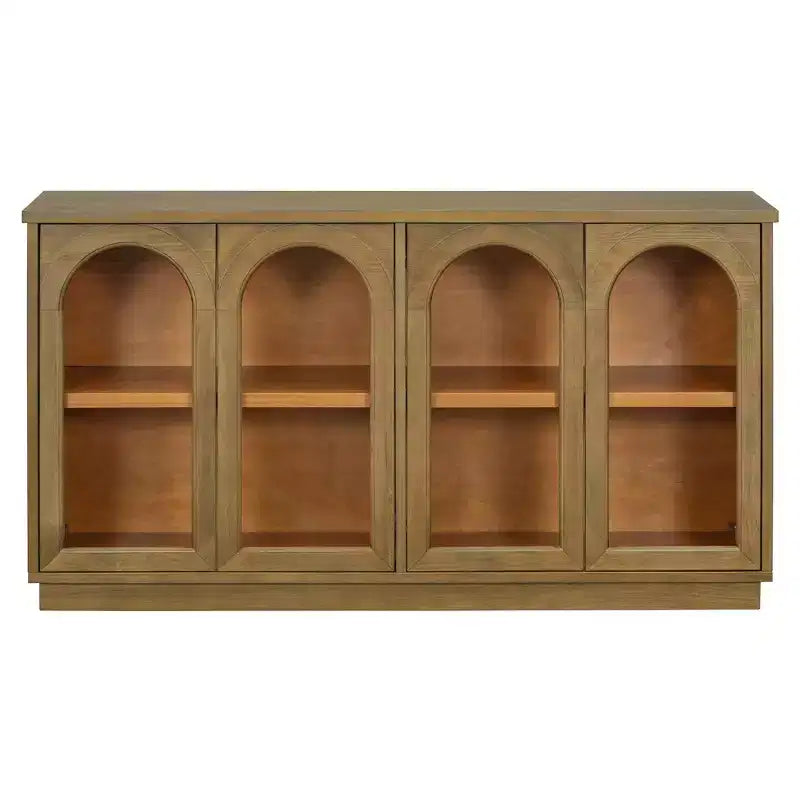 Polibi Buffet de Rangement 4 Portes avec Verre Arqué, Étagères Réglables et Portes à Rebond
