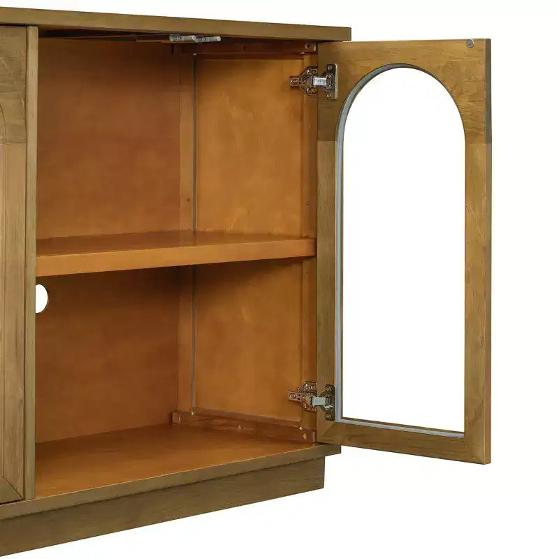 Polibi Buffet de Rangement 4 Portes avec Verre Arqué, Étagères Réglables et Portes à Rebond
