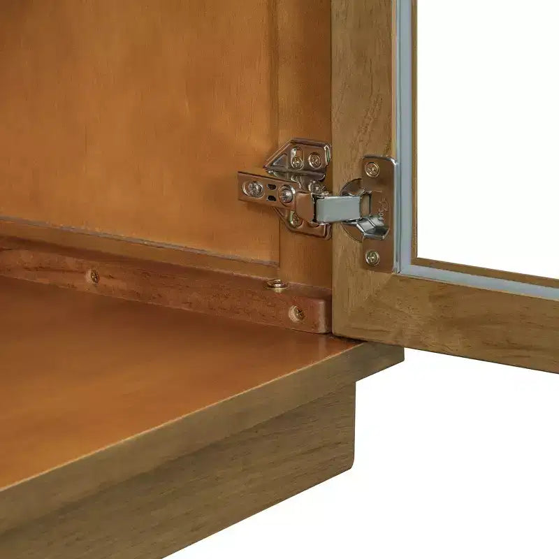 Polibi Buffet de Rangement 4 Portes avec Verre Arqué, Étagères Réglables et Portes à Rebond