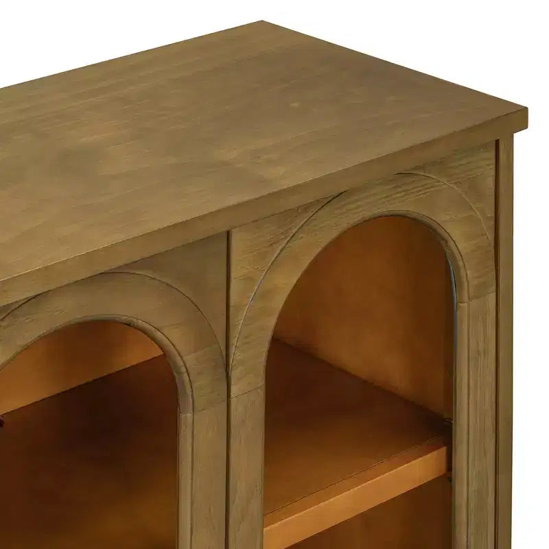 Polibi Buffet de Rangement 4 Portes avec Verre Arqué, Étagères Réglables et Portes à Rebond