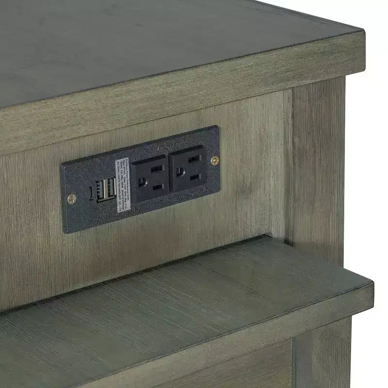 Îlot de cuisine extensible avec rangement et prises électriques, chariot de cuisine rétro multifonctionnel sur roulettes avec tiroirs et étagères ouvertes, gris