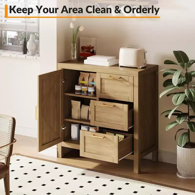 Meuble de rangement en bois avec 3 tiroirs pour salon, Noyer