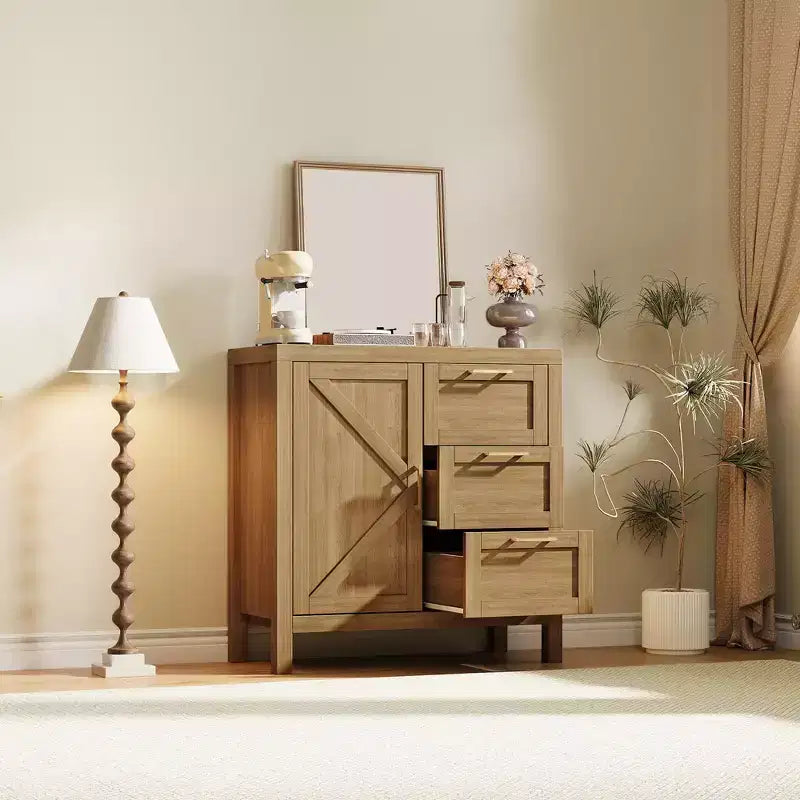 Meuble de rangement en bois avec 3 tiroirs pour salon, Noyer