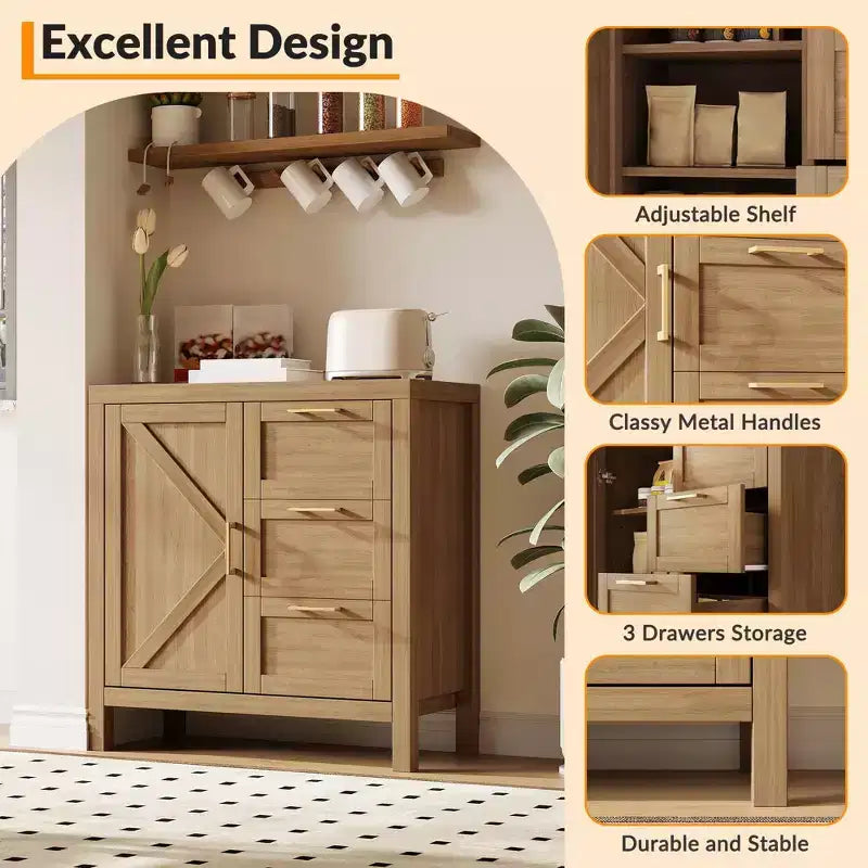 Meuble de rangement en bois avec 3 tiroirs pour salon, Noyer