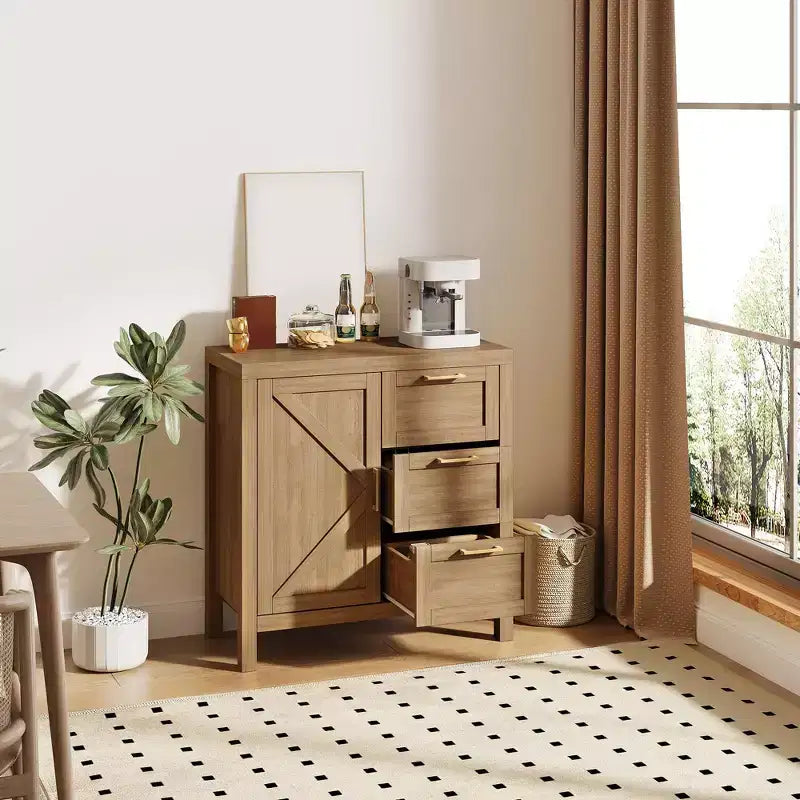 Meuble de rangement en bois avec 3 tiroirs pour salon, Noyer