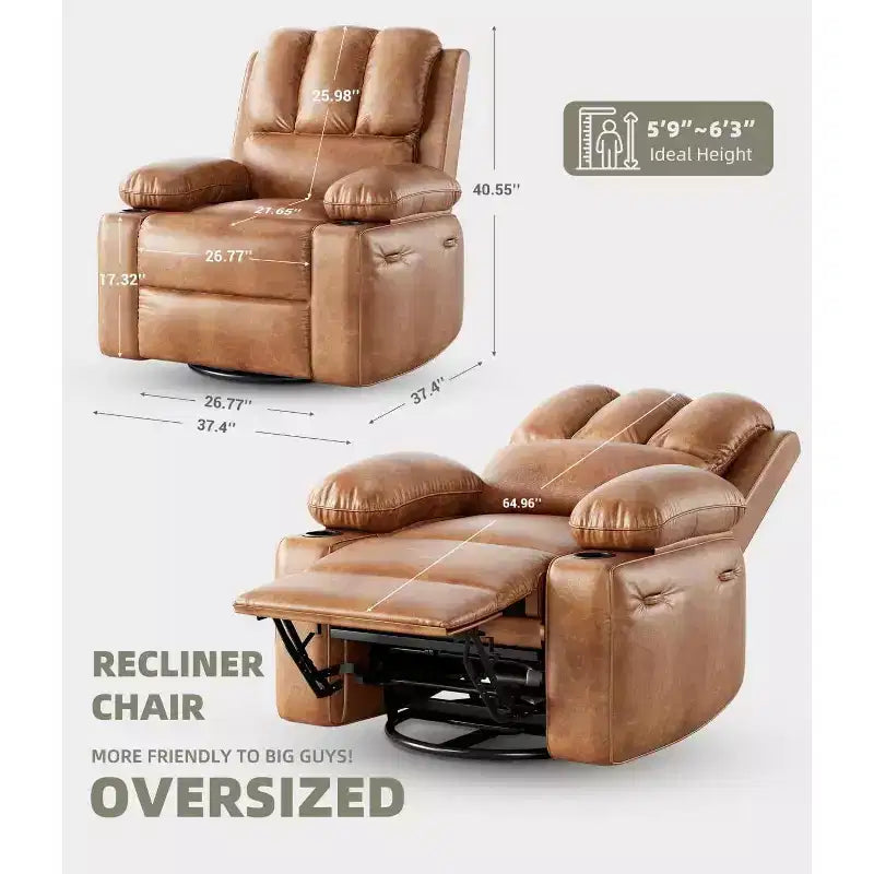 Fauteuil inclinable manuel surdimensionné GustoWave, fauteuil inclinable à bascule pivotant à 360° avec chauffage et massage, canapé-fauteuil inclinable doux Lazy Boy