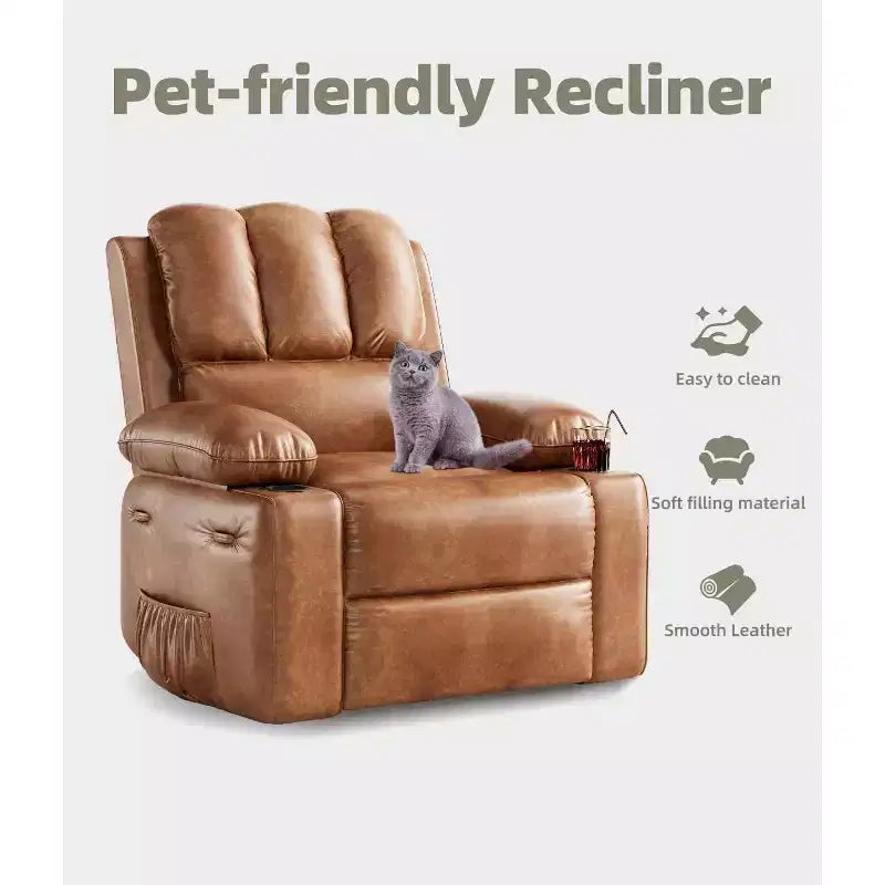 Fauteuil inclinable manuel surdimensionné GustoWave, fauteuil inclinable à bascule pivotant à 360° avec chauffage et massage, canapé-fauteuil inclinable doux Lazy Boy
