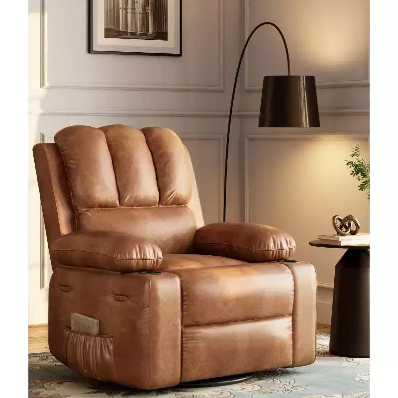 Fauteuil inclinable manuel surdimensionné GustoWave, fauteuil inclinable à bascule pivotant à 360° avec chauffage et massage, canapé-fauteuil inclinable doux Lazy Boy
