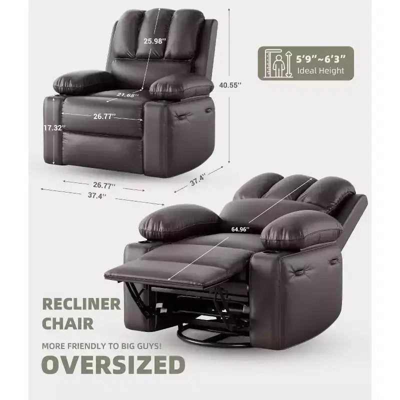Fauteuil inclinable manuel surdimensionné GustoWave, fauteuil inclinable à bascule pivotant à 360° avec chauffage et massage, canapé-fauteuil inclinable doux Lazy Boy