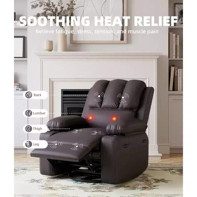 Fauteuil inclinable manuel surdimensionné GustoWave, fauteuil inclinable à bascule pivotant à 360° avec chauffage et massage, canapé-fauteuil inclinable doux Lazy Boy
