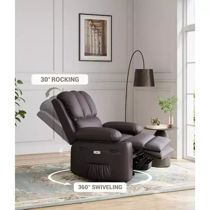 Fauteuil inclinable manuel surdimensionné GustoWave, fauteuil inclinable à bascule pivotant à 360° avec chauffage et massage, canapé-fauteuil inclinable doux Lazy Boy