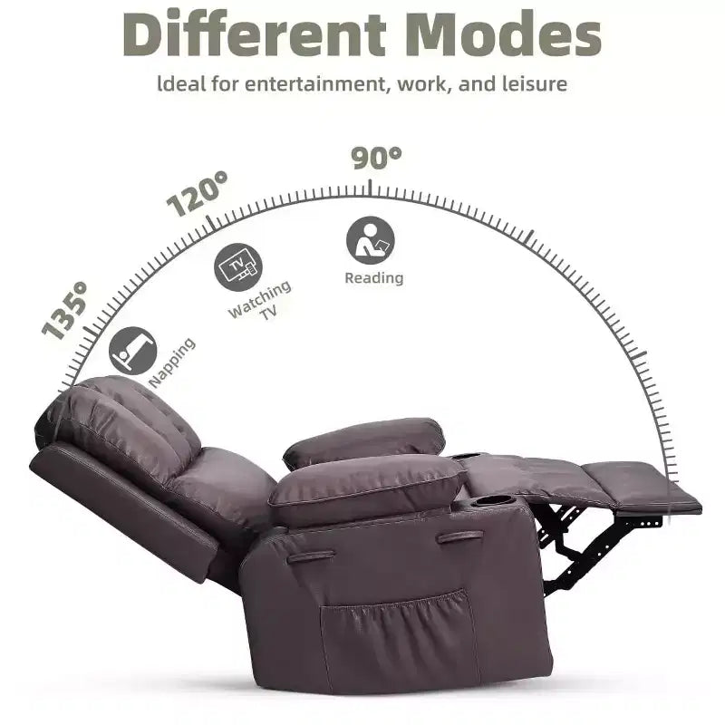 Fauteuil inclinable manuel surdimensionné GustoWave, fauteuil inclinable à bascule pivotant à 360° avec chauffage et massage, canapé-fauteuil inclinable doux Lazy Boy