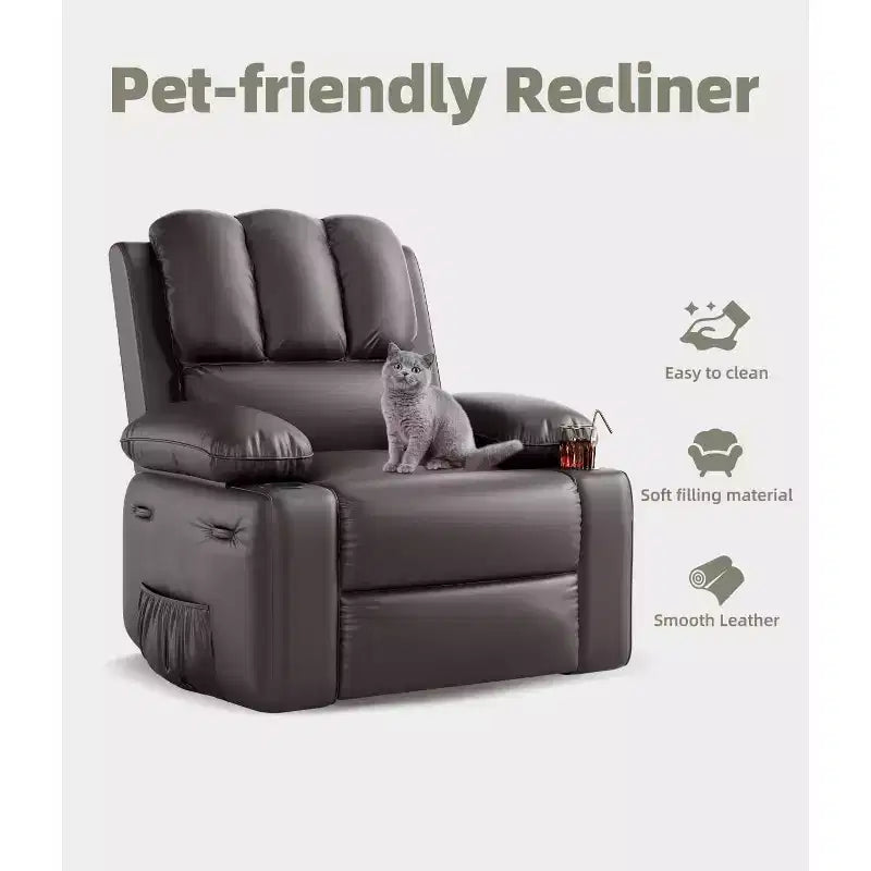Fauteuil inclinable manuel surdimensionné GustoWave, fauteuil inclinable à bascule pivotant à 360° avec chauffage et massage, canapé-fauteuil inclinable doux Lazy Boy
