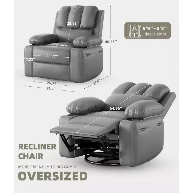 Fauteuil inclinable manuel surdimensionné GustoWave, fauteuil inclinable à bascule pivotant à 360° avec chauffage et massage, canapé-fauteuil inclinable doux Lazy Boy