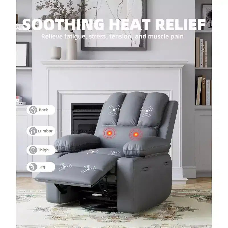 Fauteuil inclinable manuel surdimensionné GustoWave, fauteuil inclinable à bascule pivotant à 360° avec chauffage et massage, canapé-fauteuil inclinable doux Lazy Boy