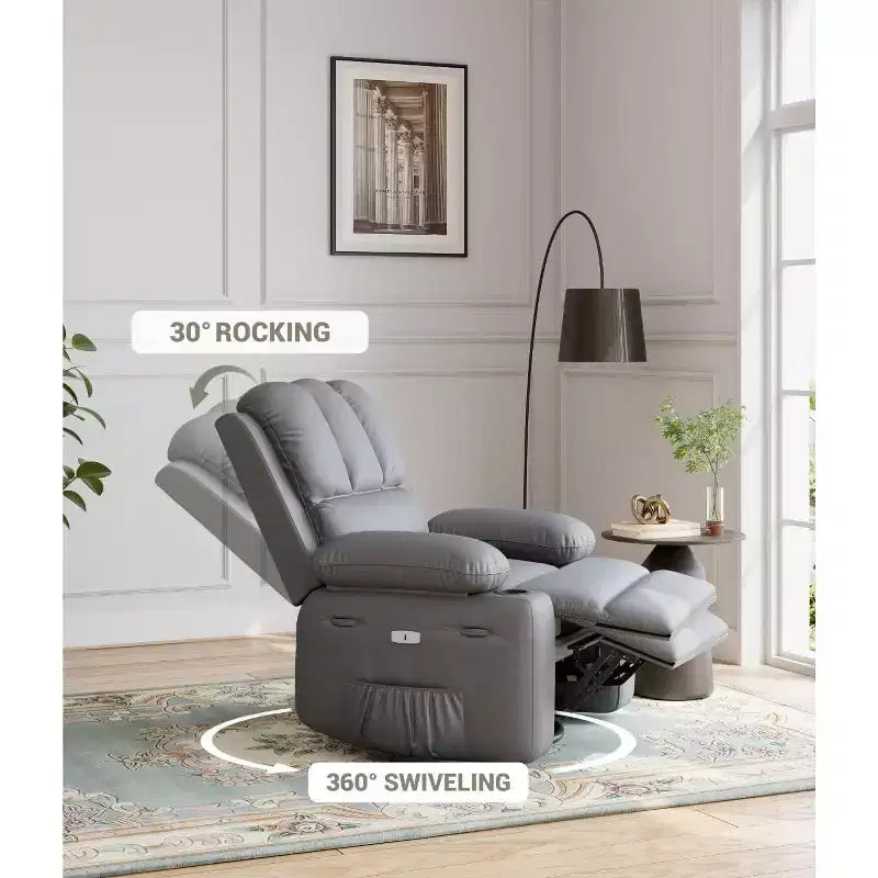 Fauteuil inclinable manuel surdimensionné GustoWave, fauteuil inclinable à bascule pivotant à 360° avec chauffage et massage, canapé-fauteuil inclinable doux Lazy Boy