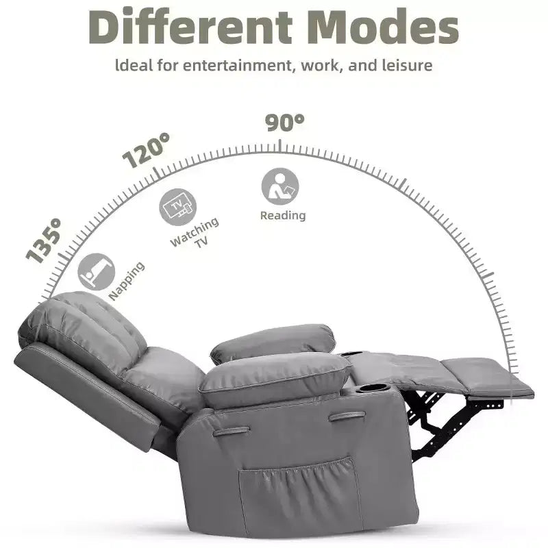 Fauteuil inclinable manuel surdimensionné GustoWave, fauteuil inclinable à bascule pivotant à 360° avec chauffage et massage, canapé-fauteuil inclinable doux Lazy Boy