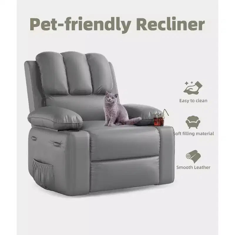 Fauteuil inclinable manuel surdimensionné GustoWave, fauteuil inclinable à bascule pivotant à 360° avec chauffage et massage, canapé-fauteuil inclinable doux Lazy Boy