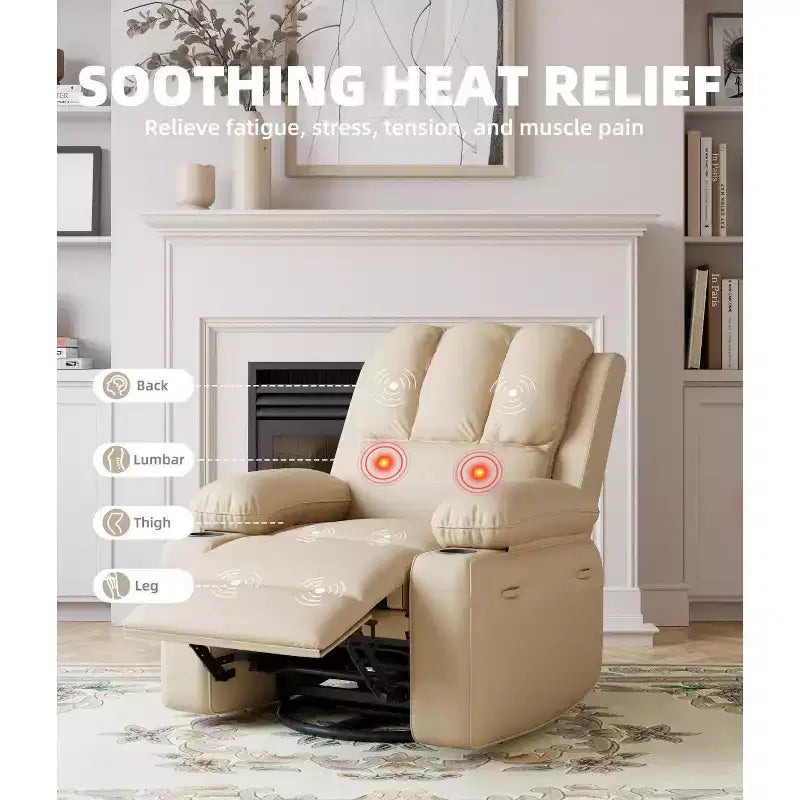 Fauteuil inclinable manuel surdimensionné GustoWave, fauteuil inclinable à bascule pivotant à 360° avec chauffage et massage, canapé-fauteuil inclinable doux Lazy Boy