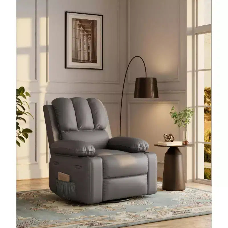 Fauteuil inclinable manuel surdimensionné GustoWave, fauteuil inclinable à bascule pivotant à 360° avec chauffage et massage, canapé-fauteuil inclinable doux Lazy Boy