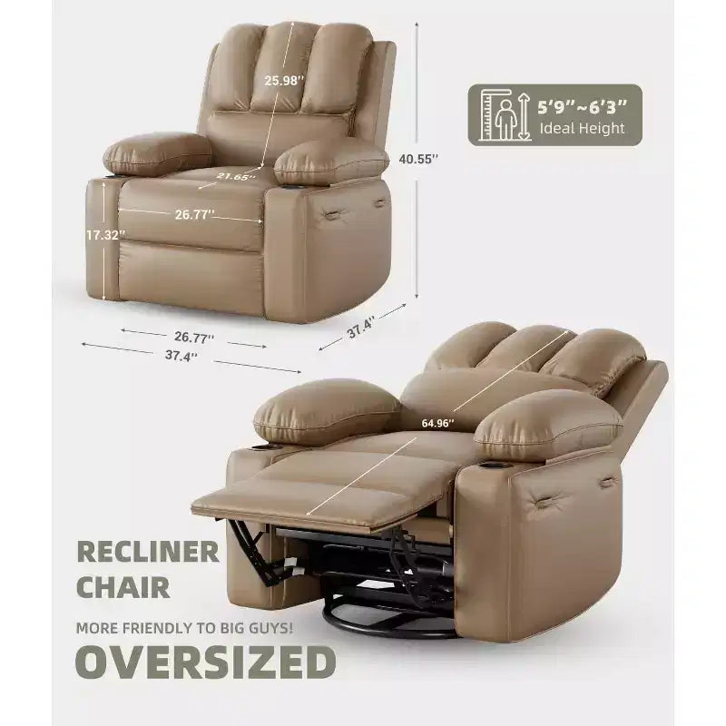 Fauteuil inclinable manuel surdimensionné GustoWave, fauteuil inclinable à bascule pivotant à 360° avec chauffage et massage, canapé-fauteuil inclinable doux Lazy Boy