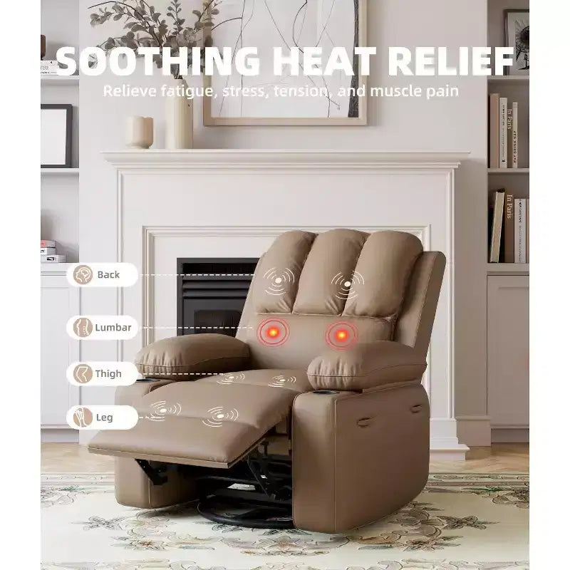 Fauteuil inclinable manuel surdimensionné GustoWave, fauteuil inclinable à bascule pivotant à 360° avec chauffage et massage, canapé-fauteuil inclinable doux Lazy Boy