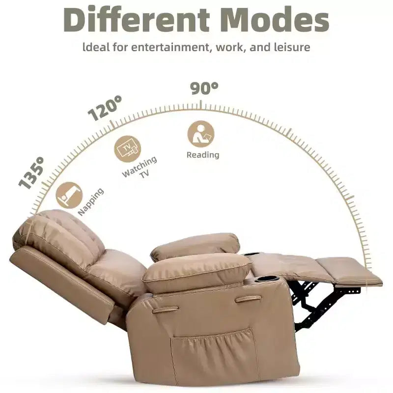 Fauteuil inclinable manuel surdimensionné GustoWave, fauteuil inclinable à bascule pivotant à 360° avec chauffage et massage, canapé-fauteuil inclinable doux Lazy Boy