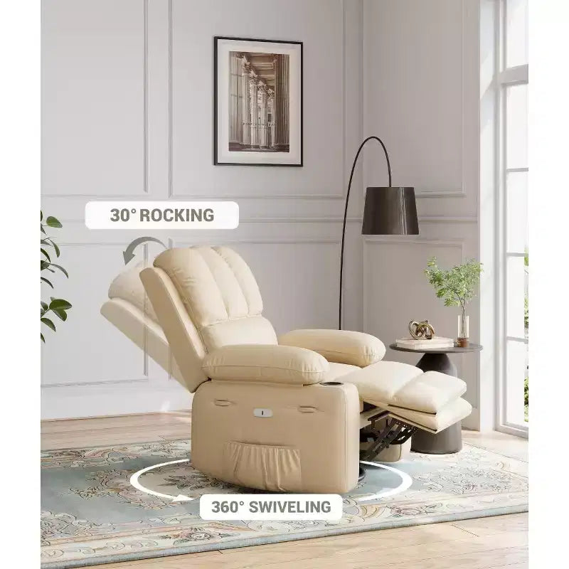 Fauteuil inclinable manuel surdimensionné GustoWave, fauteuil inclinable à bascule pivotant à 360° avec chauffage et massage, canapé-fauteuil inclinable doux Lazy Boy
