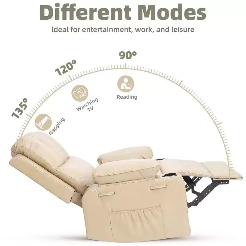 Fauteuil inclinable manuel surdimensionné GustoWave, fauteuil inclinable à bascule pivotant à 360° avec chauffage et massage, canapé-fauteuil inclinable doux Lazy Boy