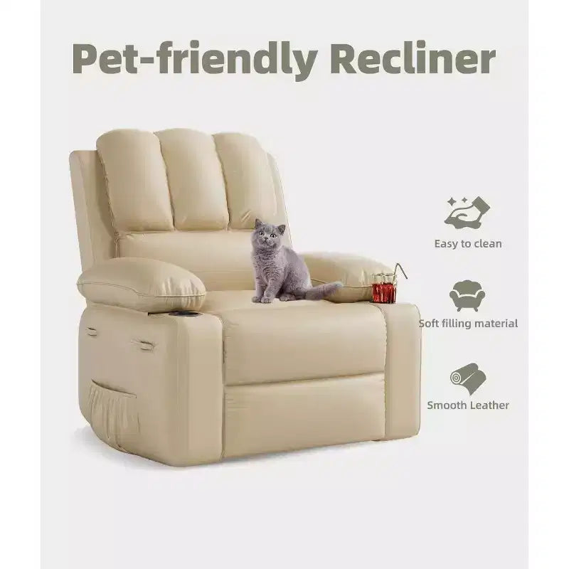 Fauteuil inclinable manuel surdimensionné GustoWave, fauteuil inclinable à bascule pivotant à 360° avec chauffage et massage, canapé-fauteuil inclinable doux Lazy Boy