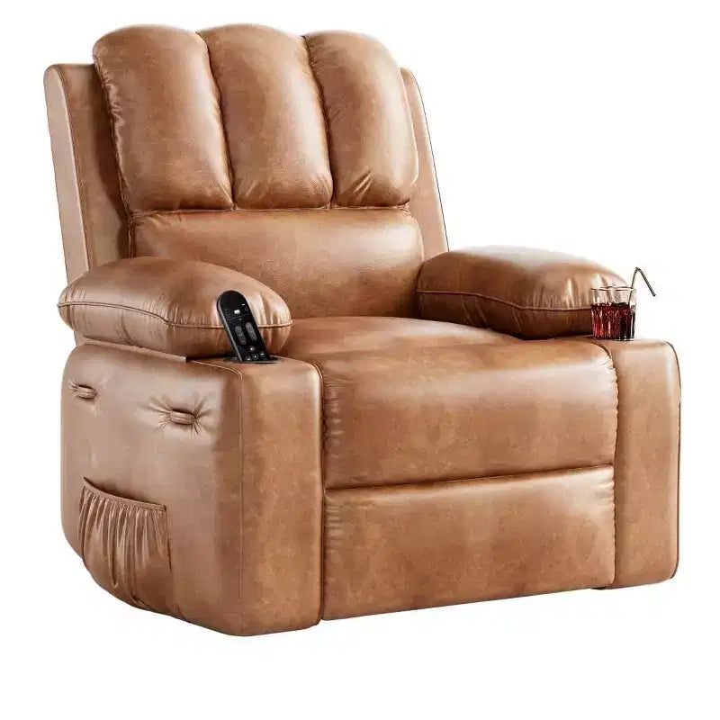 Fauteuil inclinable manuel surdimensionné GustoWave, fauteuil inclinable à bascule pivotant à 360° avec chauffage et massage, canapé-fauteuil inclinable doux Lazy Boy