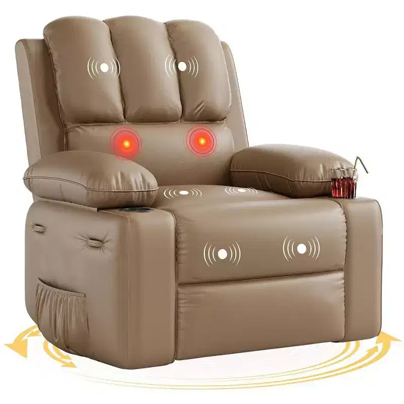 Fauteuil inclinable manuel surdimensionné GustoWave, fauteuil inclinable à bascule pivotant à 360° avec chauffage et massage, canapé-fauteuil inclinable doux Lazy Boy