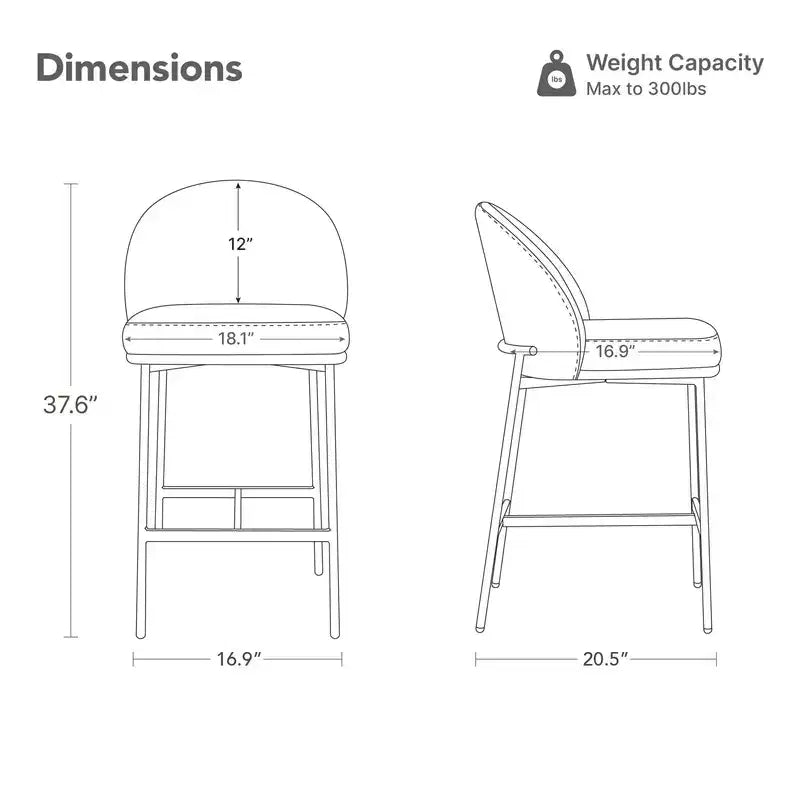 Tabouret de comptoir Spruce&Spring avec dossier incurvé et pieds en métal