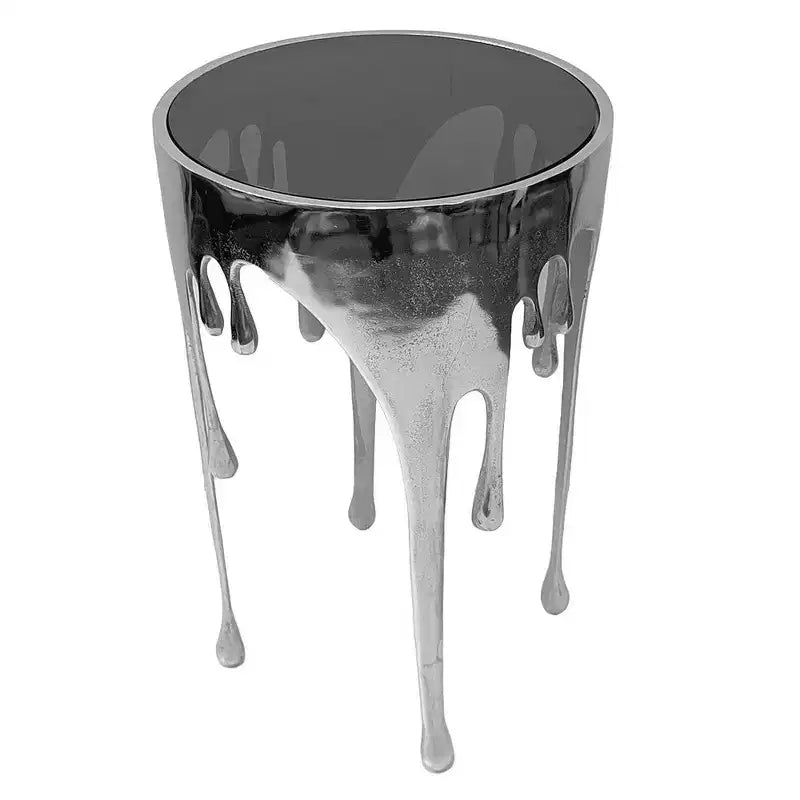 Table d'appoint Royal Hampton | Plateau en verre rond de 24,75 pouces | Design goutte fondante | Argent