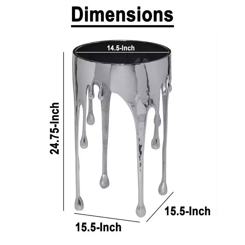 Table d'appoint Royal Hampton | Plateau en verre rond de 24,75 pouces | Design goutte fondante | Argent