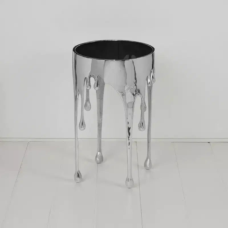 Table d'appoint Royal Hampton | Plateau en verre rond de 24,75 pouces | Design goutte fondante | Argent